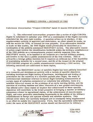 Report, Project Corona - Security in 1960