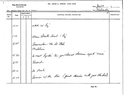 Lady Bird Johnson's Daily Diary Entry, 1/29/1964