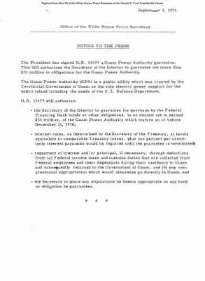 Signing of H.R. 13679 - Guam Power Authority guarantee [Bill]