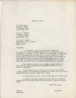 Letters Sent to Edwin Smith [Edwin F. Smith], E.A. Markley, Josiah Stryker, February 2, 1928