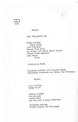 White House Dinner and Supper Menu