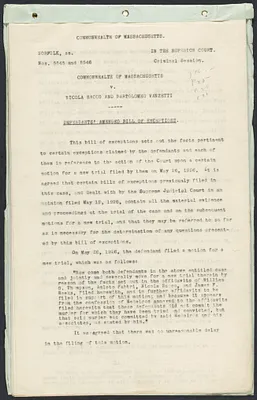 Herbert Brutus Ehrmann Papers, 1906-1970. Sacco-Vanzetti. Briefs and records. Box 10, Folder 7, Harvard Law School Library, Historical & Special Collections