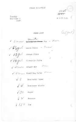 Shopping List for Press Reception