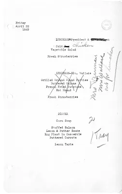 White House Luncheon and Dinner Menu