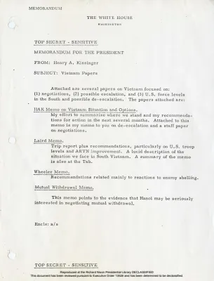 1) Negotiations 2) Escalation 3) De-Escalation Vietnam H.A. Kissinger