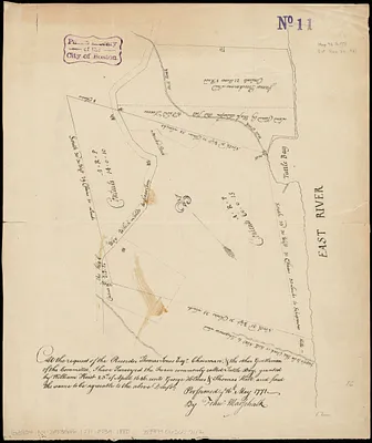 At the request of the recorder Thomas Jones Esqr. chairman, & the other gentlemen of the committee, I have surveyed the farm commonly called Tuttle Bay, granted by William Keist 23d of April 1646. unto George Holmes & Thomas Hall, and find the same to be agreeable to the above draft