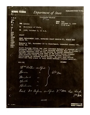 Telegram to Secretary of State Dean Acheson