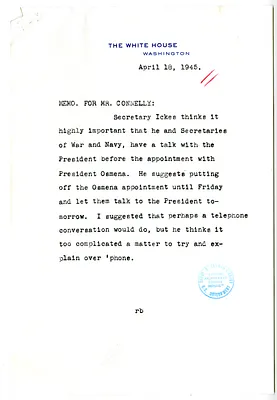Memorandum from Roberta Barrows to Matthew Connelly, with Related Material