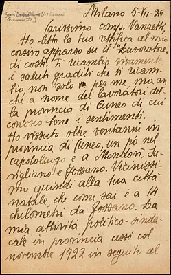 Giovanni Germanetto autographed letter signed to Bartolomeo Vanzetti, Milan, 5 July 1925