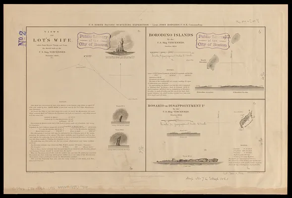 Views of Lot's Wife, taken from Meares' Voyage and from the sketch-book of the U.S. Ship Vincennes, November 1854 ; Borodino Islands by the U.S. Ship Vincennes, October 1854 ; Rosario or Disappointment Id. by the U.S. Ship Vincennes, October 1854