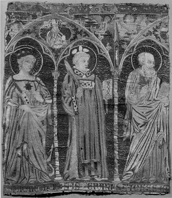 Embroidered Altar Frontal with Saints Margaret, Stephen, and John the Evangelist
