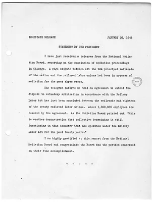 White House Press Release, Statement by President Harry S. Truman