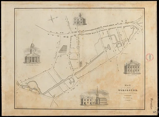 Plan of the Village of Worcester (Worcester) made by Edward E. Phelps, dated July 1829