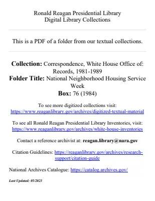 National Neighborhood Housing Service Week [1984]