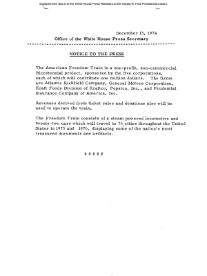 Information on the American Freedom Train [Notice to Press]