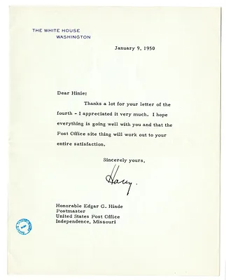 Letter from Harry S. Truman to Edgar Hinde