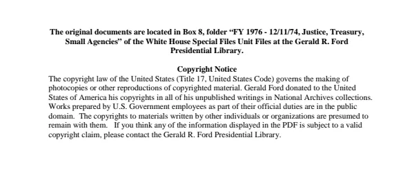 FY 1976 - 12/11/74 - Justice, Treasury, Small Agencies