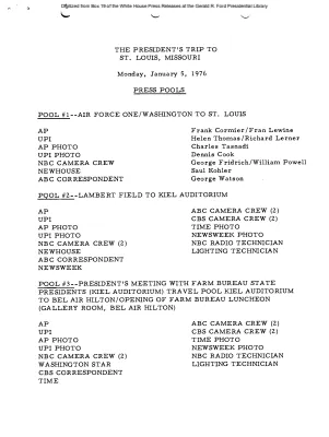 President's Trip to St. Louis, Missouri [Pool Assignments]