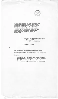 Copy of Cable from General Douglas MacArthur to Freeman Magazine