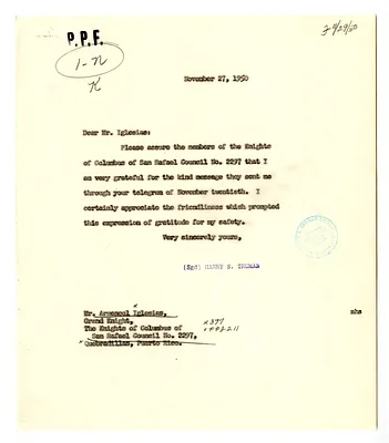 Correspondence Between Armencol Iglesias and President Harry S. Truman