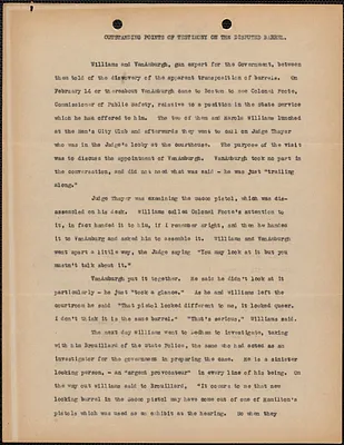 [Elizabeth Glendower Evans] typed document, [Boston, Mass., 1924]: Outstanding Points of the Testimony of the Disputed Barrel