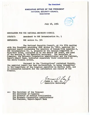 Memorandum from James S. Lay, Jr. to the National Security Council with Attachment