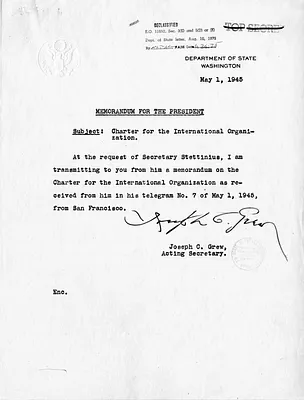 Memorandum from Acting Secretary of State Joseph Grew to President Harry S. Truman with Attachment