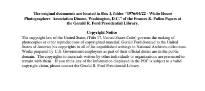 1976/04/22 - White House Photographers' Association Dinner, Washington, D.C.