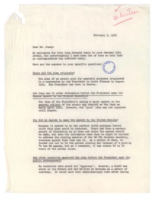 Letter, C. D. Jackson to Merlo Pusey of the Washington Post