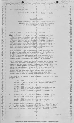 Text of letters from the President to the Speaker of the House of Representatives and the President of the Senate regarding the Bicentennial Land Heritage Act