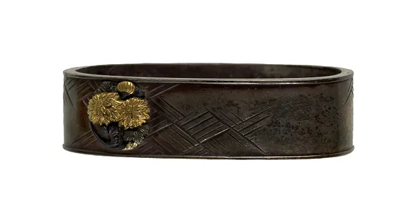 Fuchi with Chrysanthemums and Basket Weave
