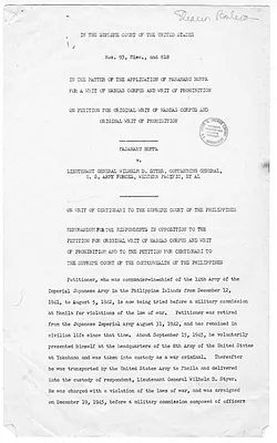Masaharu Homma v. Lieutenant General Wilhelm Styer, on Writ of Certiorari to the Supreme Court of the Philippines, Memorandum for the Respondents in Opposition to Petition for Original Writ of Habeas Corpus and Writ of Prohibition and to the Petition for Certiorari to the Supreme Court of the Commonwealth of the Philippines