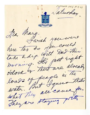 Letter from Bess W. Truman to Margaret Truman