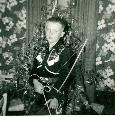 Young Boy in Western Outfit by Christmas Tree, 1955