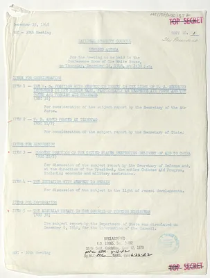 Revised Agenda, Thirtieth Meeting of the National Security Council