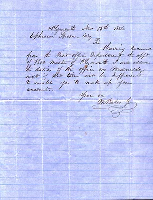 M. Bates to Ephraim Spooner (1804-1887) Nov. 13 1854