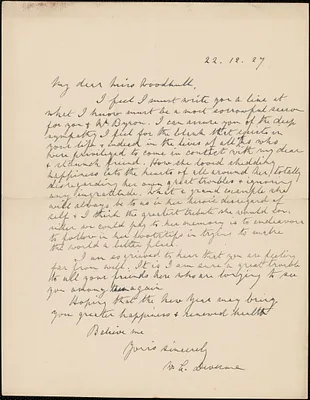 W. L. Deverne autograph letter signed to [Zula Maud Woodhull], December 22, 1927