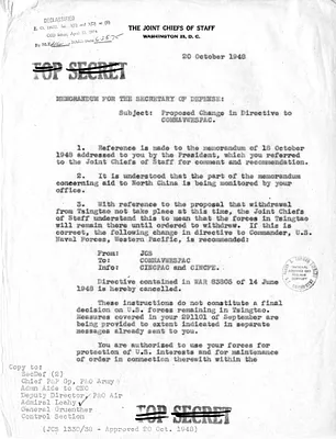 Memorandum from Admiral William D. Leahy to Secretary of Defense James Forrestal