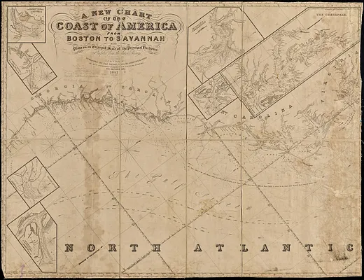 A new chart of the coast of America from Boston to Savannah with plans on an enlarged scale, of the principal harbours