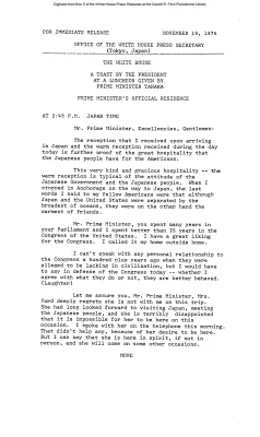Toast by the President at a Luncheon Given by Prime Minister Tanaka [Ford Speech or Statement]