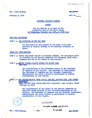 Agenda for the Eighty-Third Meeting of the National Security Council