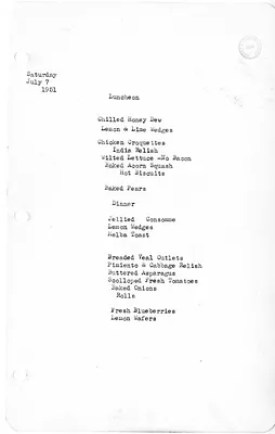 White House Luncheon and Dinner Menu