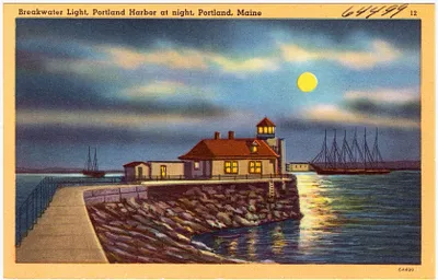 Breakwater Light, Portland Harbor at night, Portland, Maine