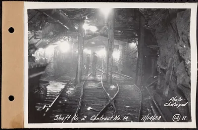 Contract No. 14, East Portion, Wachusett-Coldbrook Tunnel, West Boylston, Holden, Rutland, bottom of Shaft 2, Holden, Mass., Nov. 14, 1928