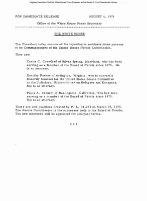 Nomination of three people to be Commissioners of the US Parole Commission [Position Appointments and Resignations]