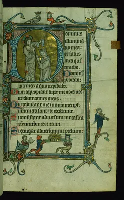 Leaf from Psalter: Psalm 26, Initial D with Christ Anointing David