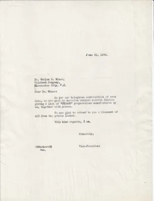 Letters Sent to Harlan S. Miner, June 21, 1934
