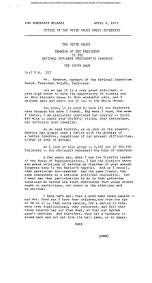 Remarks of the President to the National Explorer President's Congress [Ford Speech or Statement]