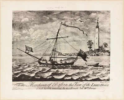 To the merchants of Boston this view of the light house is most humbly presented by their humble servt. Wm. Burgis