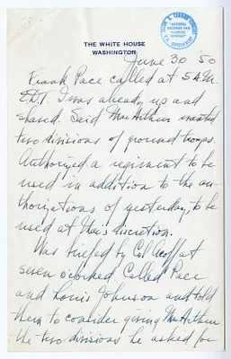 Longhand Note by President Harry S. Truman